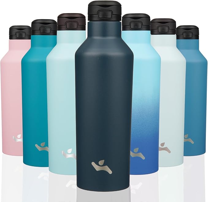 Insulated Water Bottle with Straw,25 OZ Double Wall Vacuum Stainless Steel Water Flask with 2 Lids,Navy Blue - Bloomnest