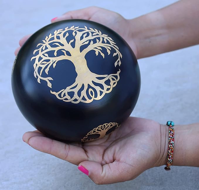 Tibetan Tree Of Life Singing Bowl Mallet Cushion Set ~ For Meditation, Yoga, Spiritual Healing and Mindfulness ~ Extra Large Black - Bloomnest