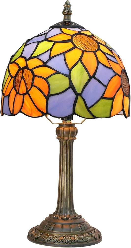 Tiffany Lamp Bedside Table Lamp-Nightstand,Stained Glass Lamp for Bedroom Dorm Living Kitchen, Aesthetic Cute Home Decor Gift (Blue Background Sunflower) - Bloomnest