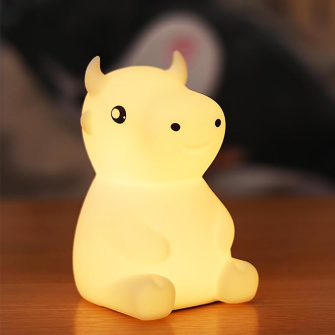 Night Light for Kids, Cute Night Lamp Bedroom Cow Nightlight for Baby Girl Boy Teem, Battery Powered Silicone Animal Night Lamp Christmas Birthday Gifts - Bloomnest