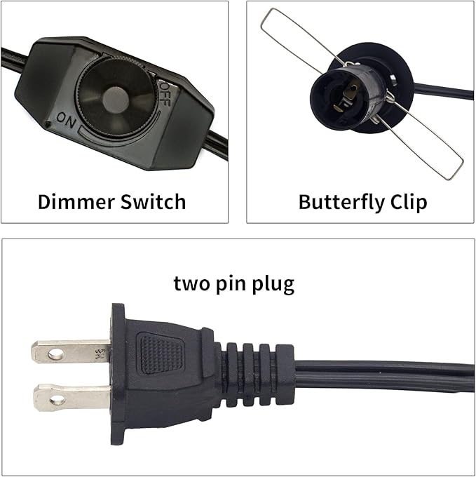 Salt Lamp Cord with 6 Pcs 15W Bulbs 5 Feet Long Replacement for Himalayan Salt Lamp Salt Rock Lamp String Light with Dimmable Switch and Butterfly Clip Power Cord