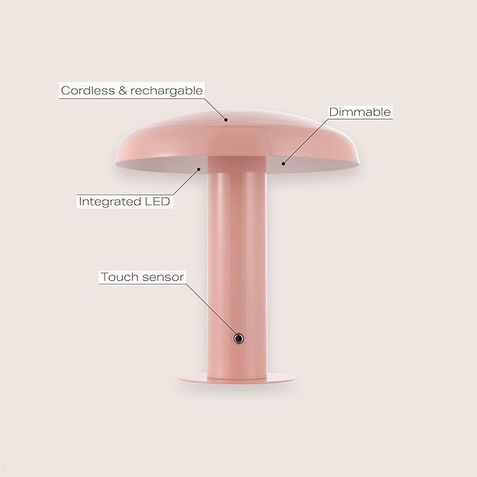 JONATHAN Y JYL7114E Suillius 11" Contemporary Bohemian Rechargeable/Cordless Iron Dimmable Integrated LED Mushroom Table Lamp, Pink, for Bar Console, Vanity - Bloomnest