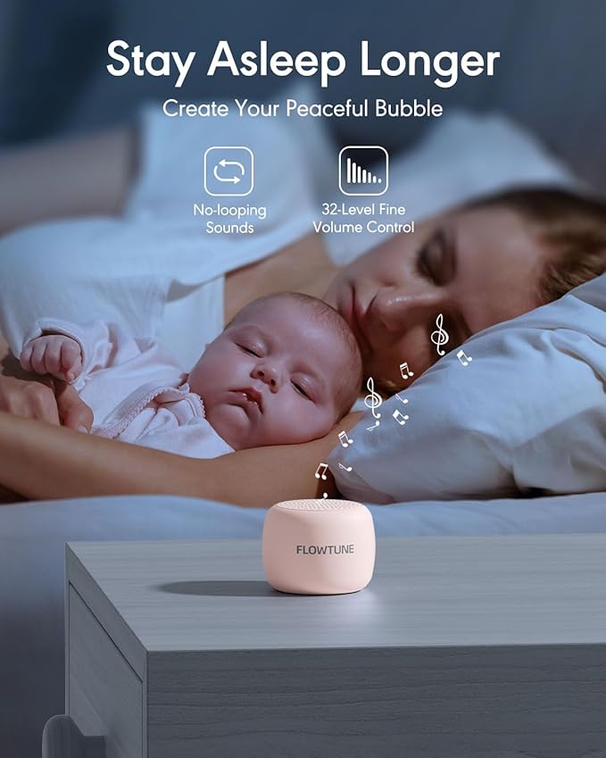 Sound Machine Flowtune White Noise Machine for Baby Adults, Mini Portable Sound Machine for Travel, 6H Timer, 18 Soothing Sleep Sounds Gift (Sakura Pink) - Bloomnest