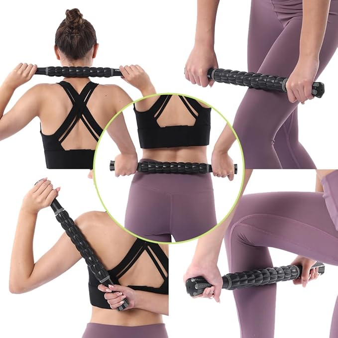 Muscle Roller Massage Roller Stick- Deep Tissue Fascia Blaster for Myofascial Pain Relief, Lymphatic Drainage & Body Sculpting, Handheld Physical Therapy & Recovery Tool (Gray black-18 inch) - Bloomnest