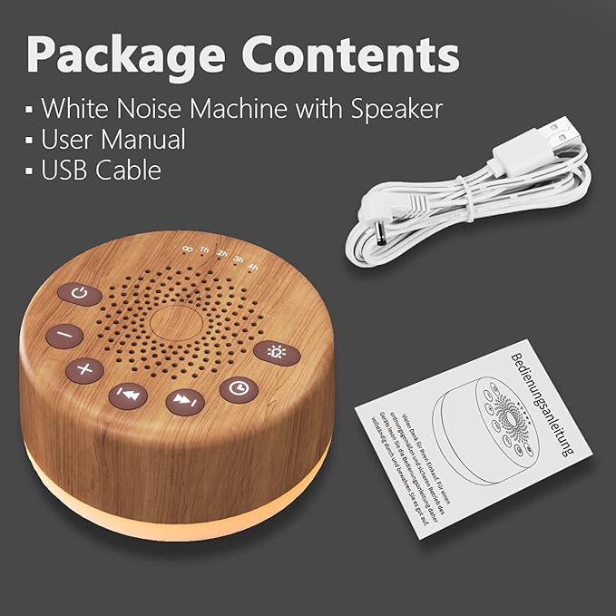 Easysleep Sound White Noise Machine with 25 Soothing Sounds and Night Lights with Memory Function 32 Levels of Volume and 5 Sleep Timer Powered by AC or USB for Sleeping Relaxation (Wood) - Bloomnest