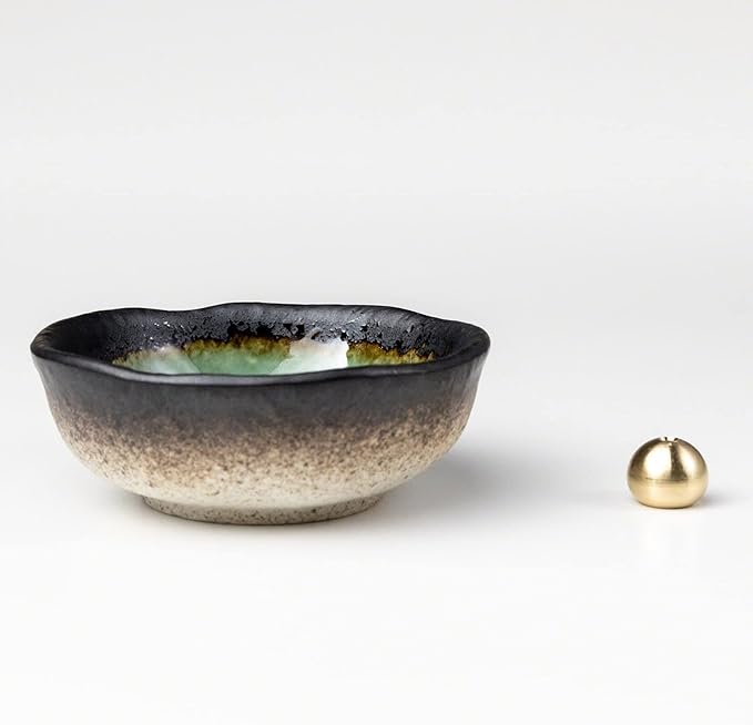 Asayu Japan Small Mini Incense Holder for Sticks, Nature Aquamarine Color, 3.3 inch (83mm), Made in Japan Ceramic Ash Catcher & Brass Incense Burner Set for Relaxation, Meditation, Office & Home Decor - Bloomnest