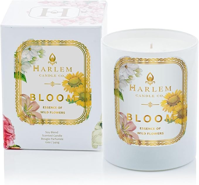 HARLEM CANDLE CO. - Bloom - Luxury Scented Soy Candle, 11 oz - 80-Hour Burn Time | Freesia, Orange Flower, Waterlily, White Rose, Jasmine Violet Leaf | Scented Candles for Home - Bloomnest