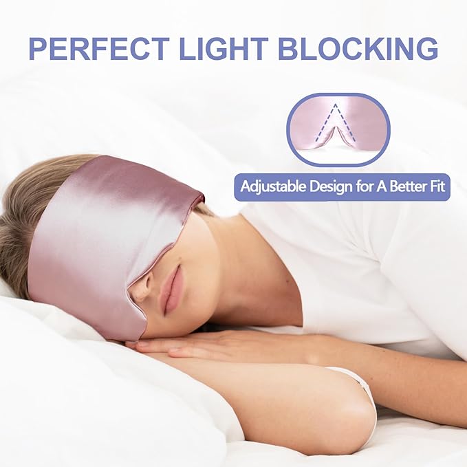 Mulberry Silk Sleep Mask for Side and Back Sleepers, Blackout Eye Mask for Sleeping for Women Men with Adjustable Band, Comfortable Soft Pressureless Eye Cover for Sleeping in Large Size - Bloomnest