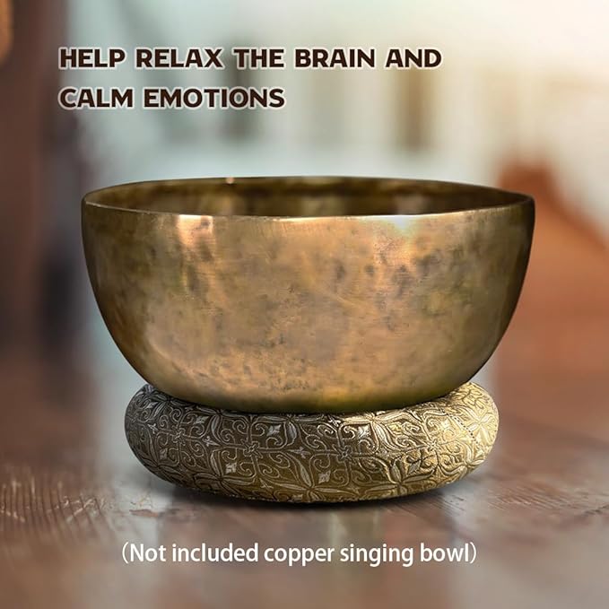 Singing Bowl Cushion 8 Inch for Tibetan Singing Bowls, Handmade Silk Brocade Round Cushion Pillow for Sound Healing and Crystal Sound Bowls Accessories(8 Inch,Brown) - Bloomnest