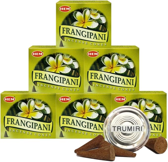 TRUMIRI Incense Cone Holder Bundle with Hem Firangipani Incense Cones - Pack of 6 (Approx 60 Cones)