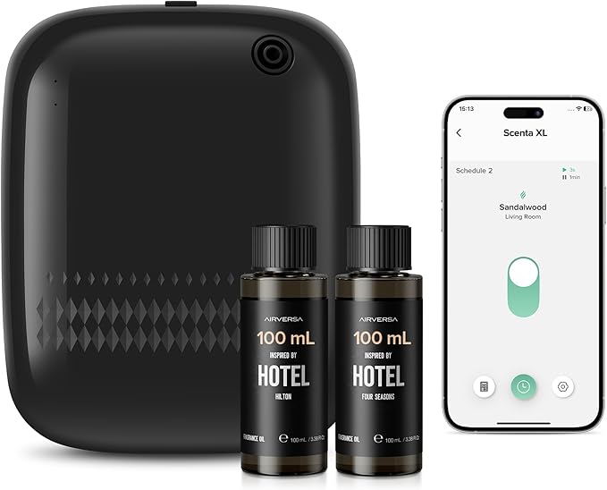 Smart Waterless Essential Oil Diffuser (400 mL Capacity) Hotel Scent Starter Kit with 200mL Fragrance Oil, Up to 2000 sq ft App Control Scent Air Machine with 12V1A Power Adapter, ANW Kit Black - Bloomnest