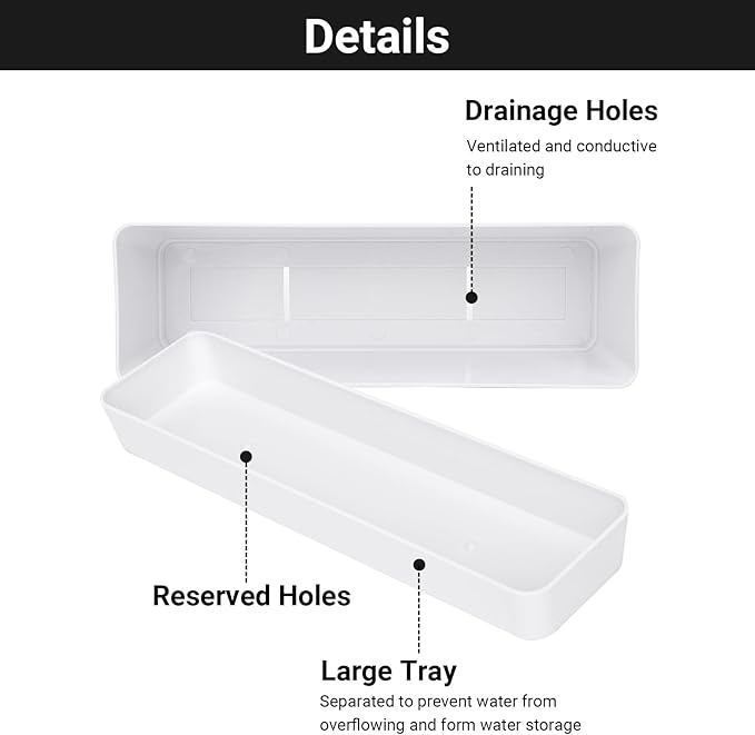 GREANER 16x3.8 Inch Window Boxes Planters, 1PCS White Vegetable Herb Planters with Tray, Indoor Succulent Cactus Flowers Plastic Rectangle Pot for Balcony, Office, Garden, Outdoor, Windowsill - Bloomnest