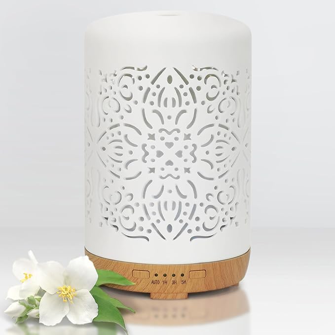 Earnest Living Essential Oil Diffuser White Ceramic Diffuser 250 ml Timers Night Lights and Auto Off Function Home Office Humidifier Aromatherapy Diffusers for Essential Oils - Bloomnest