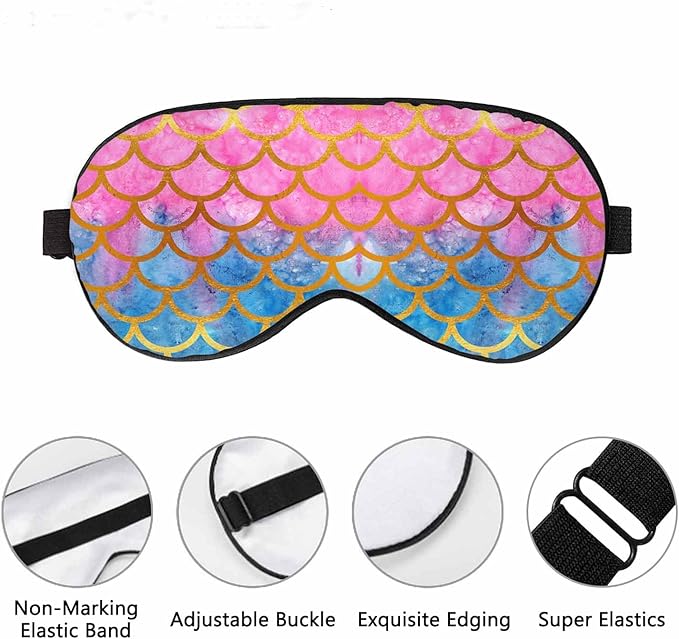 Purples Blues Mermaid Scales Sleep Eye Mask Watercolor Fish Scales Bright Summer Reptilian Scales Gold Men Women Sleep Mask With Adjustable Strap Eye Cover Eye Shade For Travel, Nap,Meditation - Bloomnest