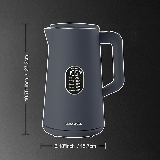 1.5L Electric Kettle Stainless Steel, Double Wall Cool Touch Teapot, Fast Boil,5 Temperature Control, LED Display, Auto Shut-Off, BPA-Free,Keep Warm Function, Ideal for Tea & Coffee,Gray - Bloomnest