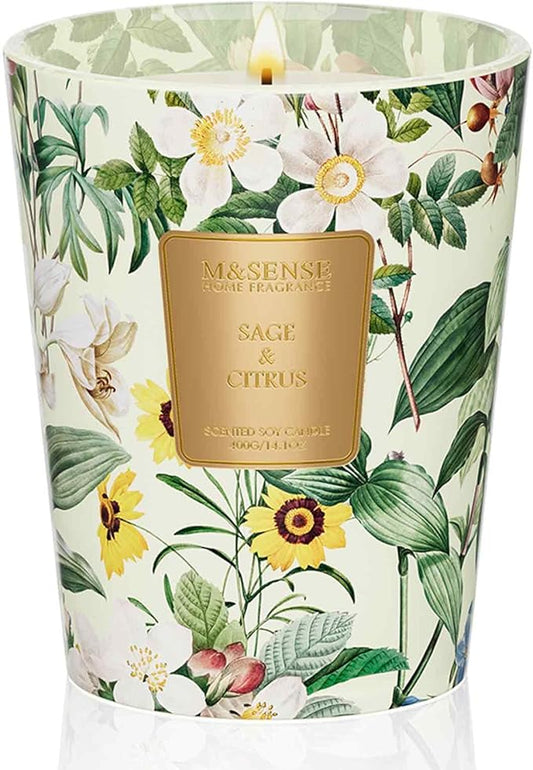M&SENSE Sage Citrus Scented Natural Soy Wax Candle, 14.1oz 60 Hours Long Lasting Slow Burning, Aromatherapy Fall Winter Candle for Stress Relief, Festival Thanksgiving Christmas Housewarming Gifts - Bloomnest