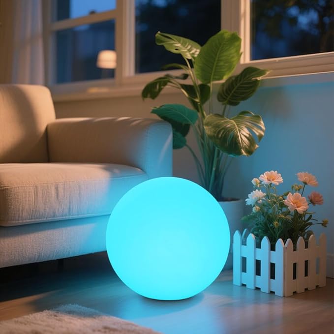 14-in LED Ball Light, Rechargeable Outdoor Globes Light Dimmable RGB Color Changing Globe Floor Lamp w/Remote, Modern Versatile LED Globe Orb Lights Waterproof Glowing Orb Lamp for Home Yard Lawn Path - Bloomnest