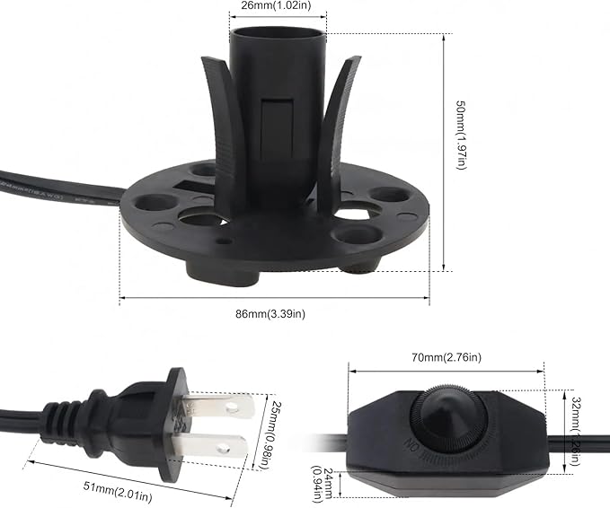 Himalayan Salt Lamp Cord with Gear Switch，Original Replacement Cord with Base Assembly with E12 Socket，E12 Halogen Salt Lamp Bulbs(6-Pack), 6 Feet Salt Lamps Cords with Base Assembly (SML)