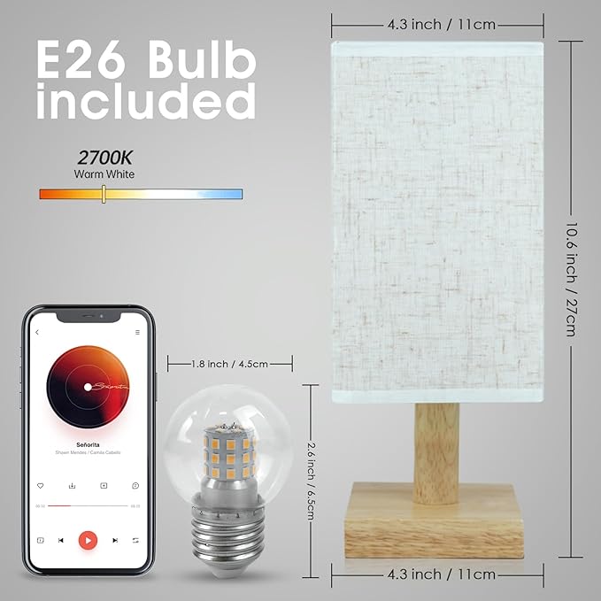 Small Bedside Table Lamp for Bedroom, Minimalist Nightstand Lamp with Square Fabric Linen Shade, Mini Cute Study Reading Desk Lamp Night Table Lamp for Living Room,Nursery, Home, Office,4.3in - Bloomnest