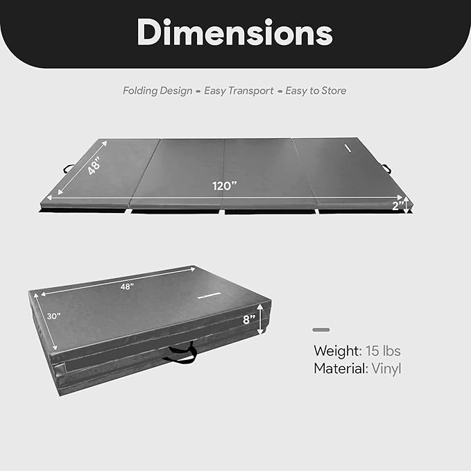BalanceFrom 10x4 Feet 4-Panel Folding Gymnastics Mat – 2-Inch Thick Pad with Vinyl Surface and Carrying Handles for Tumbling, Yoga, Pilates, Home Workouts, and Martial Arts - Bloomnest