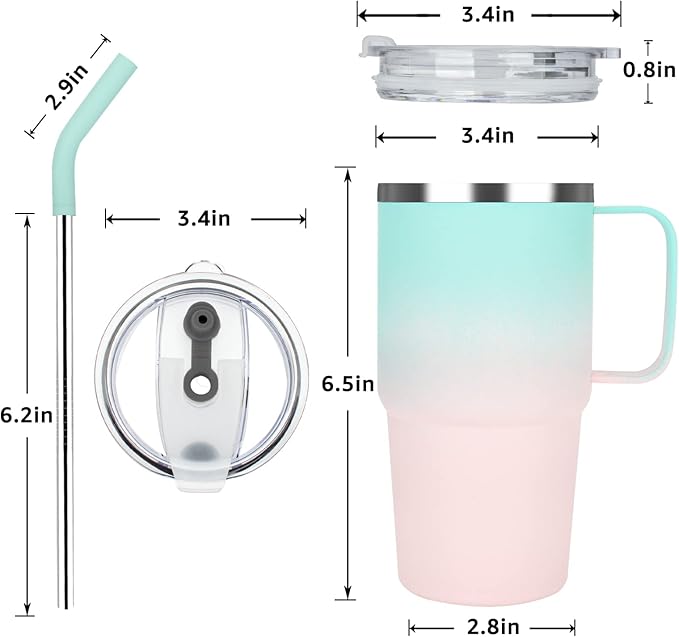 Sursip Kids Tumbler with Handle and Straw, 24 oz Stainless Steel Insulated Cpus for Boys Girls Leak-proof Lid Keep Cold Heat and Ice, Gifts for Kids Cups(Green/Pink-1 Pack) - Bloomnest