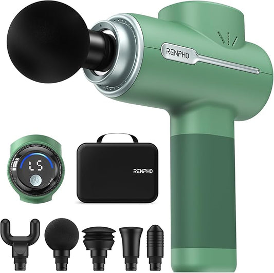 RENPHO Massage Gun Deep Tissue, Portable Percussion Massager for Back and Neck, Gifts for Men and Women, Handheld Device with Carry Case, Active Green - Bloomnest
