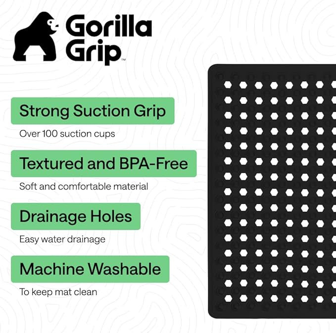 GORILLA GRIP Patented Square Shower Stall Mat, Small Bathtub Floor Mats for Stand Up Showers, Suction Cups and Drainage Holes, Machine Wash, Soft on Feet, Bathroom Accessories 21x21 Inch, Black Opaque - Bloomnest