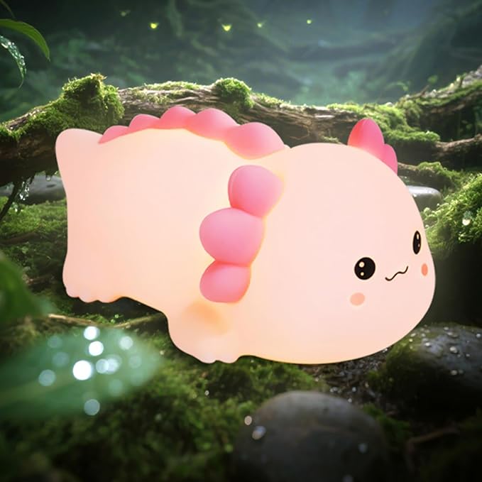 Axolotl Silicone Nursery Night Light, Dimmable LED Animal Lamp with Timer,Cute Gifts Rechargeable Bedroom Bedside Lamp with Touch Sensor Toy for Kids (Axolotl B) - Bloomnest