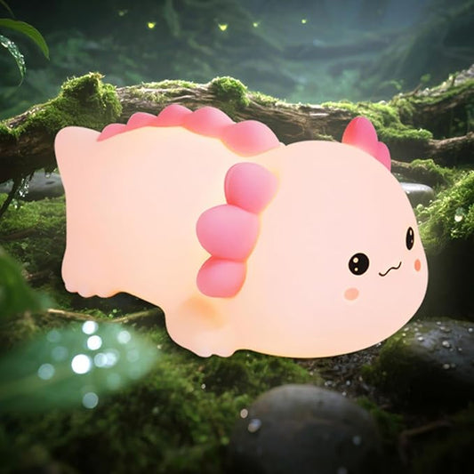 Axolotl Silicone Nursery Night Light, Dimmable LED Animal Lamp with Timer,Cute Gifts Rechargeable Bedroom Bedside Lamp with Touch Sensor Toy for Kids (Axolotl B) - Bloomnest