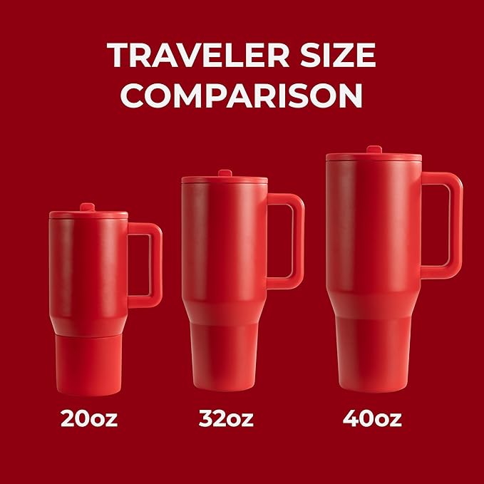HydroJug Traveler - 32 oz Water Bottle with Handle & Flip Straw - Fits in Cup Holder, Leak Resistant Tumbler-Reusable Insulated Stainless Steel & Rubber Base - Gifts for Women & Men, Alumni Red - Bloomnest