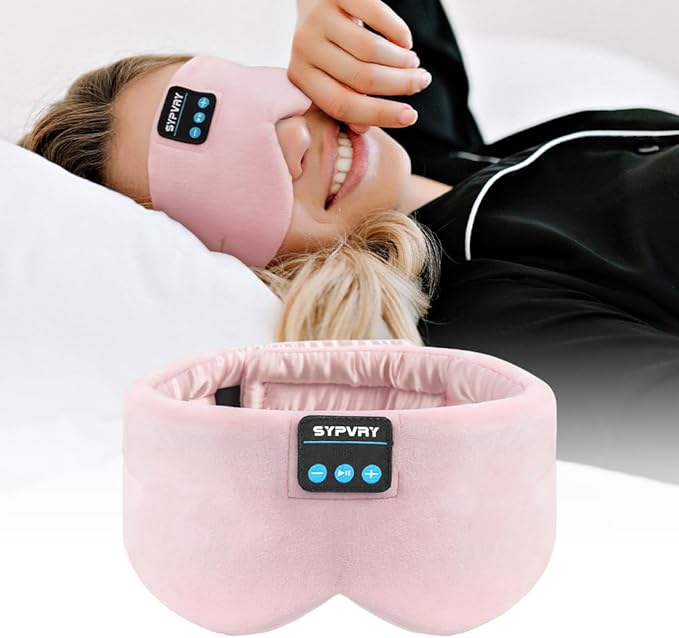 Sleep Mask Bluetooth 5.4 Headphones Soft Wireless Headband Eye Mask Blackout with Microphone (Pink) - Bloomnest