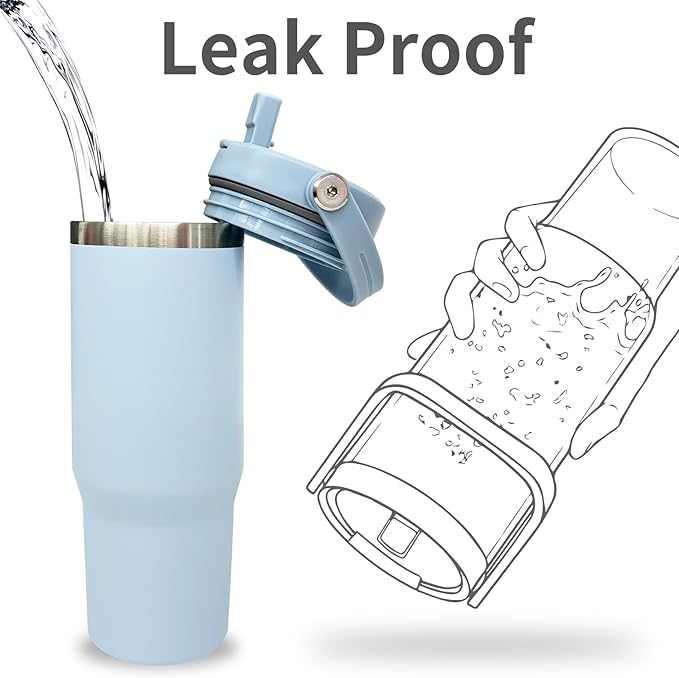 30 oz Tumbler Bulk with Top Handle, Double Wall Vacuum Insulated Tumbler with Flip Straw, Travel Coffee Mug 30oz Powder Coated Cup for Laser Engraving (Blue,8 pack)