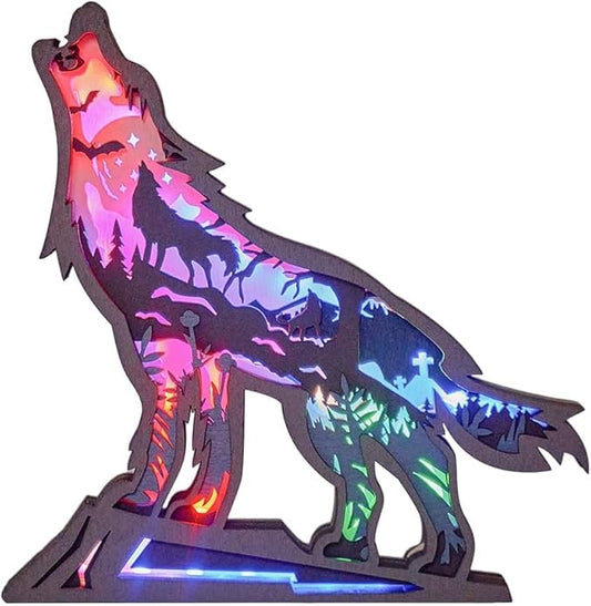 3D Wooden Animal Carving Multi-Color LED Night Light, Wood Carving Light, Modern Home Decoration, Decorative Tables, Cabinets, Living Rooms, Bedrooms, Offices, Farmhouses, Bookshelves, Perfect Gifts - Bloomnest