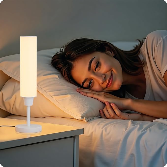 Table Lamp with Remote，Bedside Lamps for Night Stands, Nightstand Lamp with Adjustable Brightness (10%-100%) and Color Temperature (3000k-6000k),Small Lamp for Bedroom (White-Beige Linen) - Bloomnest