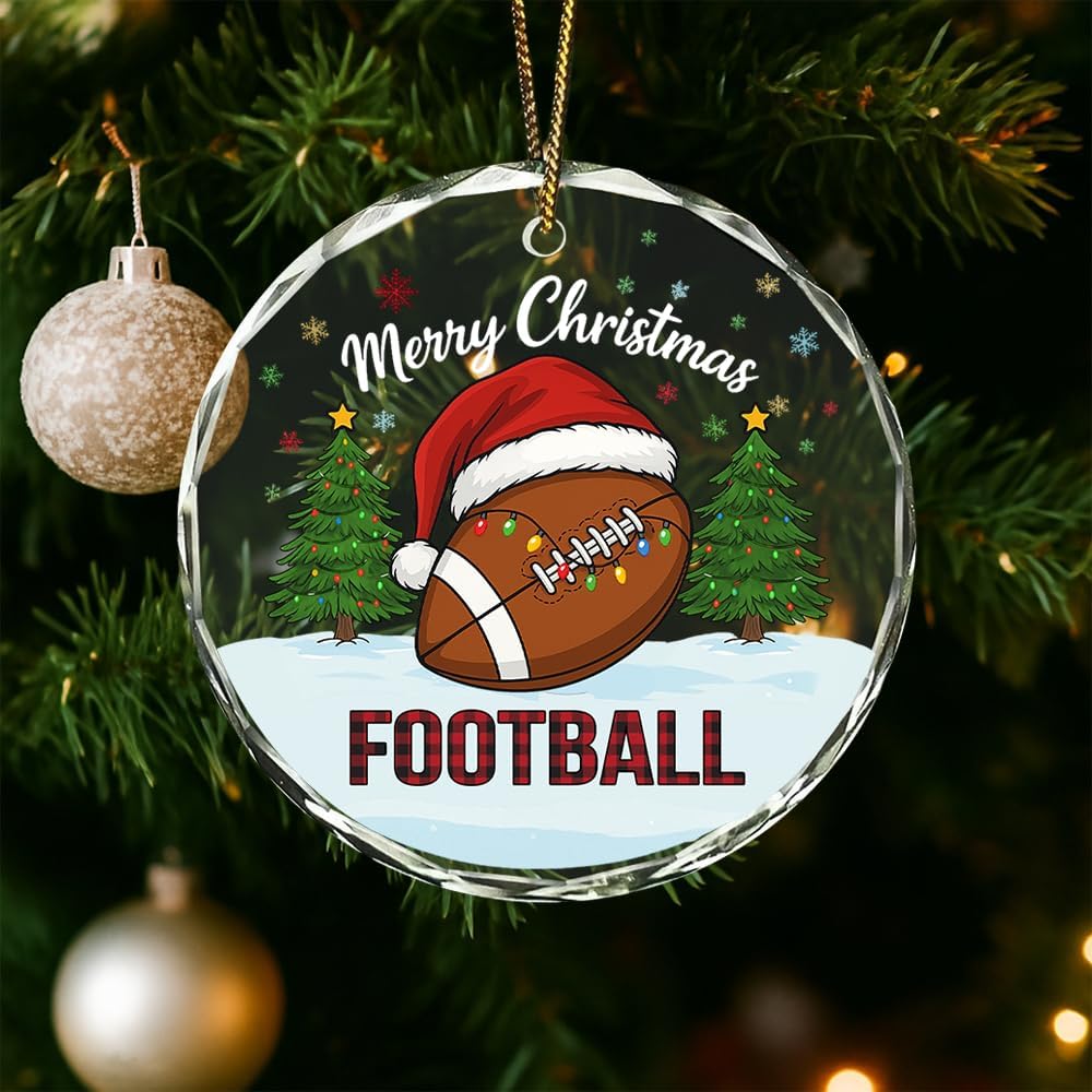 Football Glass Ornament – Handcrafted Hanging Decoration, Elegant Keepsake with Unique Football Design, for Home, Holiday Tree, or Special Occasion