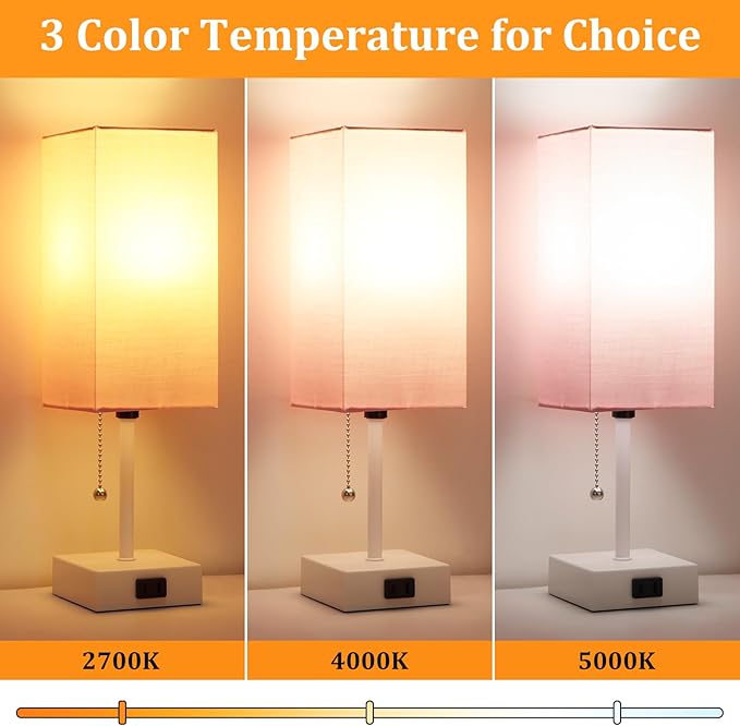 15'' Table Lamp for Bedroom set of 2,3-Color Bedside Lamps with Pull Chain Table Lamps for Night stands ,Small Night Light Lamps with 2 Bulbs Lamps for Living Room Kids Room Office Decor（Pink+White） - Bloomnest