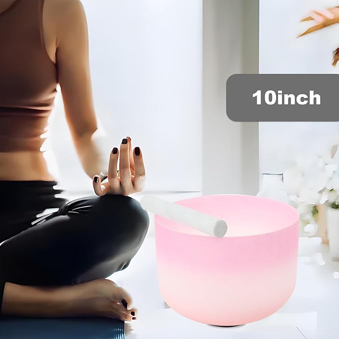 Crystal Singing Bowl 10 inch C Note, Colorful Pink Sound Bowl with Mallet O-ring, Sound Healing Instruments for Healing Mindfulness Meditation Yoga Sound Baths - Bloomnest