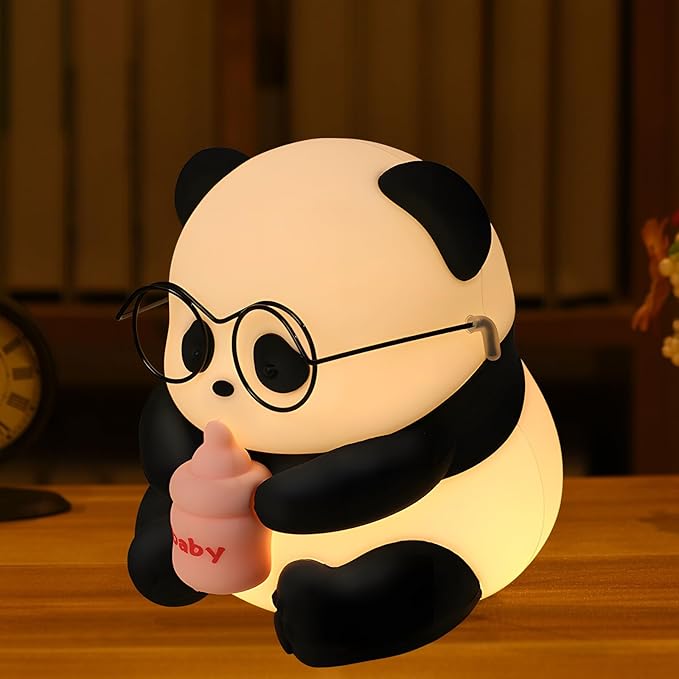 Cute Panda Night Light, LED Novelty Animal Night Lamp, 3 Level Dimmable Nursery Nightlight Gift for Breastfeeding Toddler Baby Kids, Food Grade Silicone Cute Stuff forRoom Decor - Bloomnest