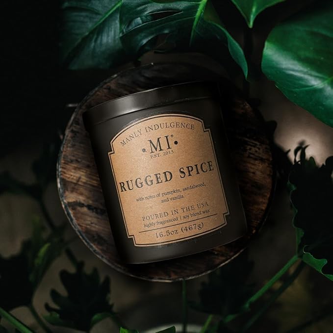 Manly Indulgence Rugged Spice Scented Candles for Men, 2 Wick, 16.5 oz, Premium Soy Blend Wax, 60H Burn, Candles for Home Scented - Made in The USA - Bloomnest