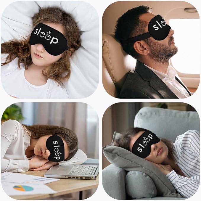 Sleep Warning Silk Eye Mask Sleep Mask Cute and Simple Black Eye Mask with Adjustable Strap Lightweight for Women Work Travel Night Sleep - Bloomnest