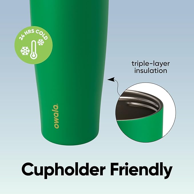 Owala FreeSip Tumbler Insulated Stainless Steel Water Bottle with Built-in Straw and Side Handle, For Travel, Work, School, and Sports, 40oz, BPA Free, Leak Proof, Putting Green Owala