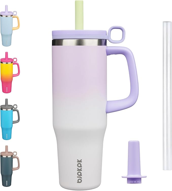 BJPKPK Insualted Tumblers with Handle and Straw 40oz Stianless Steel Travel Coffee Mug Thermal Cups with Lid,Purple Pearl - Bloomnest