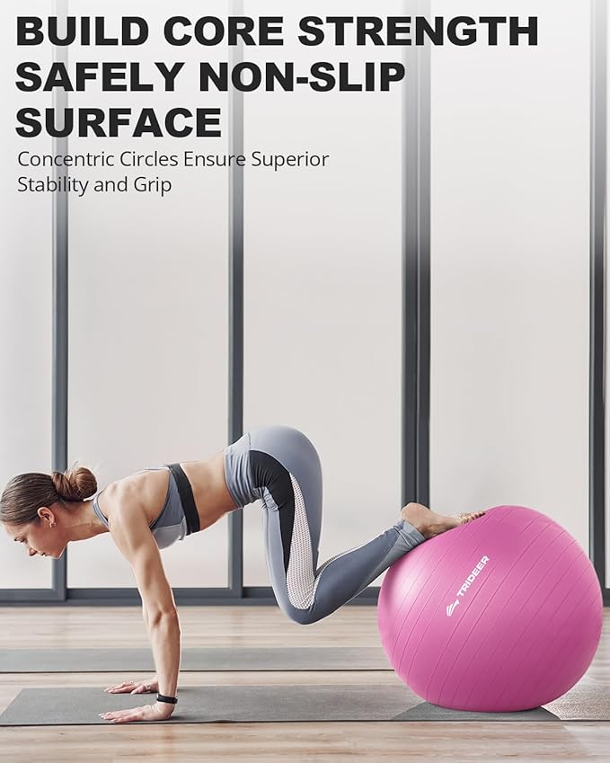Trideer Exercise Ball for Yoga, Pilates & Fitness – Stability Ball Equipment for Home Gym & Office Chair, Core & Balance Training Accessories, Physical Therapy Equipment, Quick Pump Included, 5 Sizes - Bloomnest