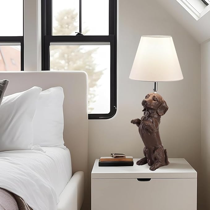 Dachshund Dog Table Lamp Cute Modern Resin Desk Lamp Creative Brown Puppy Nightstand Lamp for Living Room Bedroom Corner Kid’s Room Office - Bloomnest