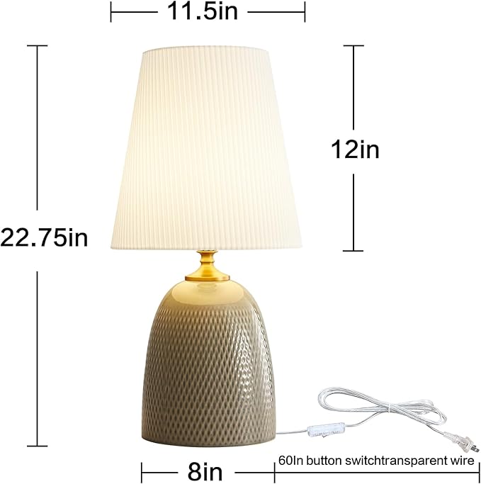 Gray Textured Ceramic Table Lamps 22.75", Modern Bedroom Table Lamp Decor for Living Room Bedroom Office Desk End Bedside Tables - Bloomnest