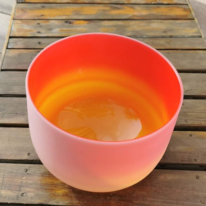 KVKA Rainbow C Note Root Chakra Red-Yellow Colored Frosted Quartz Crystal Singing Bowl 10 inch with Carrying Case - Bloomnest