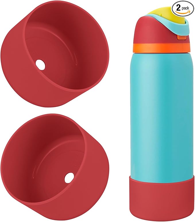 2PCS Silicone Water Bottle Boot, Compatible with Owala 24oz 32oz 40oz, Protective Anti-Scratch & Anti-Dent No Noise Sleeve Cover for FreeSip/Twist/Flip Water Bottles (Burgundy, 32oz) BKBY