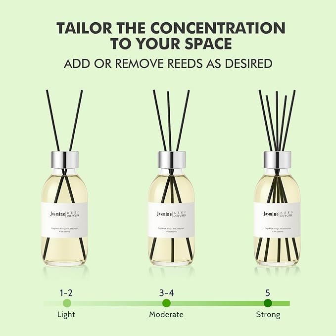 Clesh Reed Diffuser Set, 6.7 oz Jasmine Scented Diffuser with Sticks, Home Fragrance Reed Diffuser for Bathroom Shelf Decor - Bloomnest