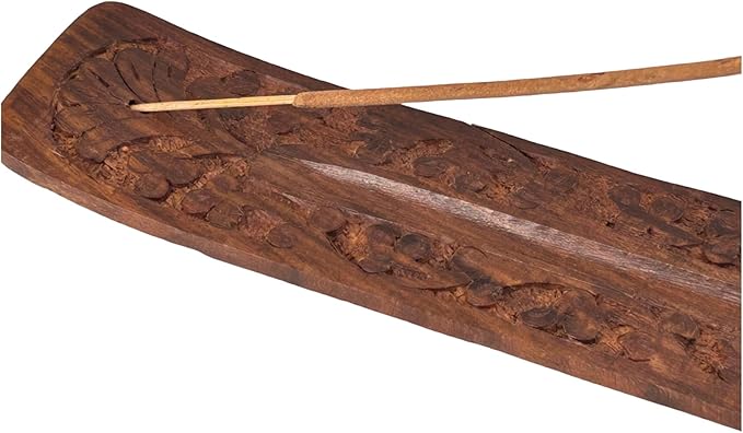 S.B ARTS Wooden Incense Holder with Floral Design - Ash Catcher, Zen Incense Burner Tray - Home Decor Gift Accessories - Yoga Meditation Stand (10 Inches Long) - Bloomnest