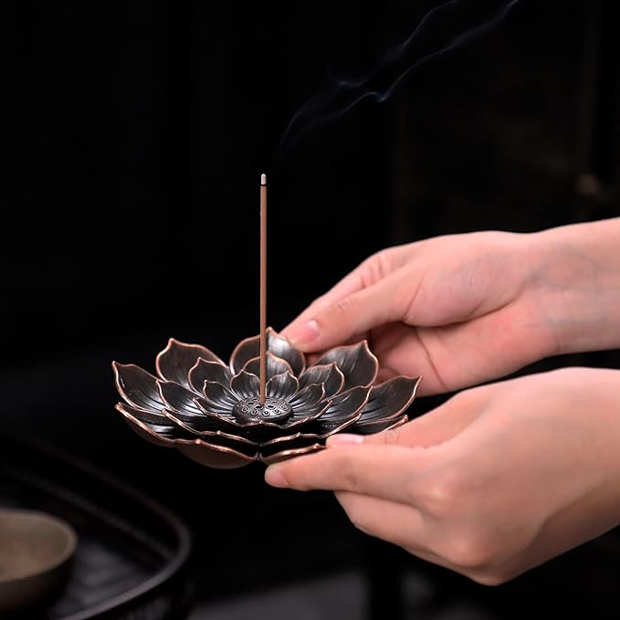 Large Incense Holder for Sticks Anti-Ash Spilling, Brass Lotus Incense Stick Holder and Detachable Ash Catcher - Bloomnest